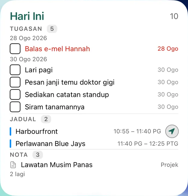 Widget · iPhone, tanpa suntingan.