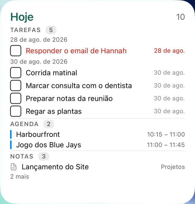 Widgets · iPhone, sem edição.