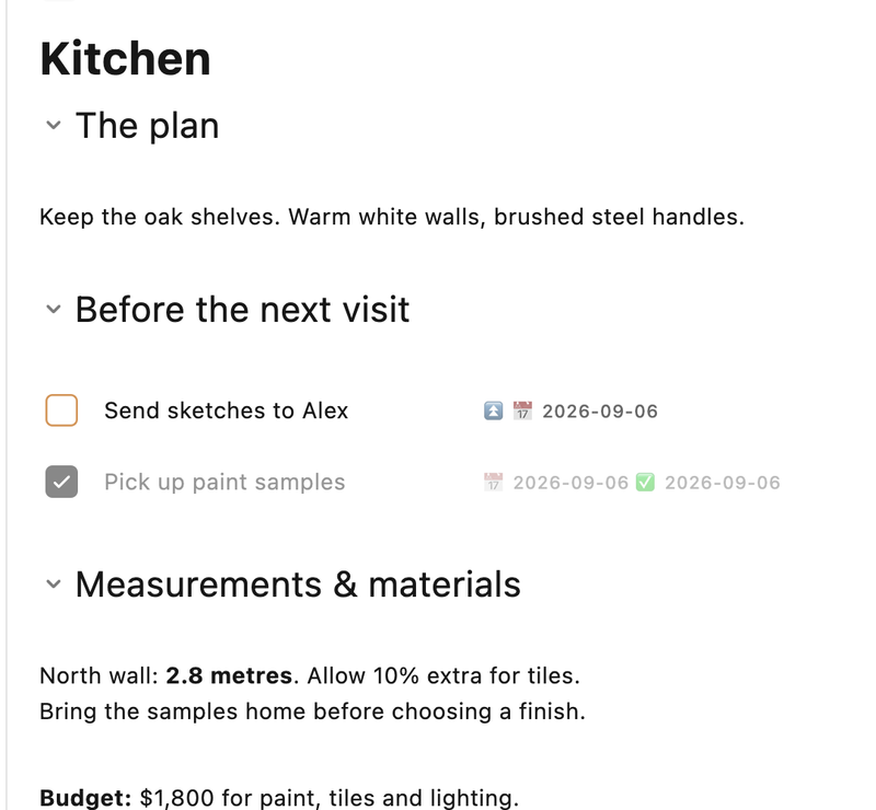 Kitchen.md in the note editor on Mac, unedited.