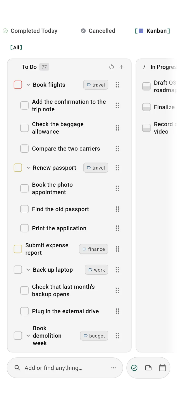 TaskForge Android kanban board view showing visual task organization optimized for Android touch interface
