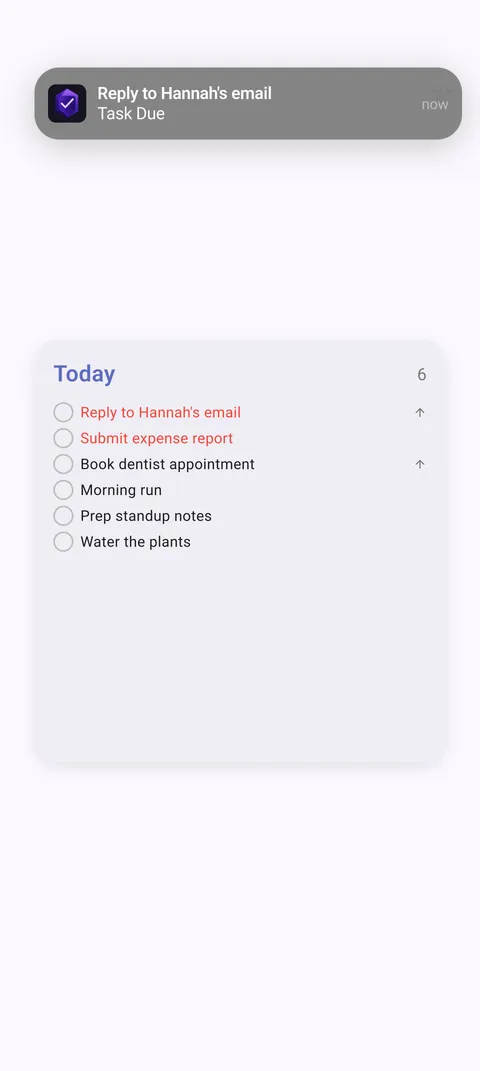 TaskForge Android widgets and notifications showing interactive home screen task management with Material Design and smart alerts