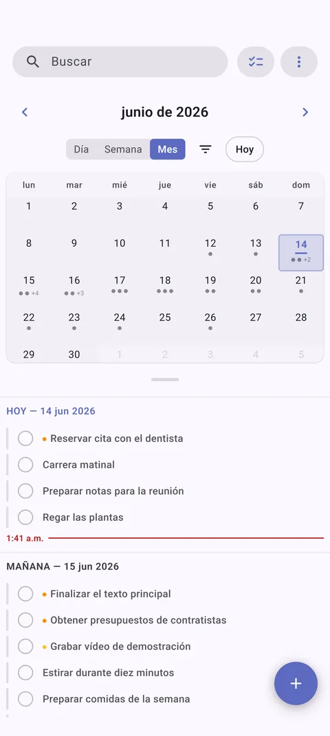 Vista de calendario de TaskForge para Android mostrando programación de tareas y gestión de fechas de entrega con interfaz de calendario Material Design
