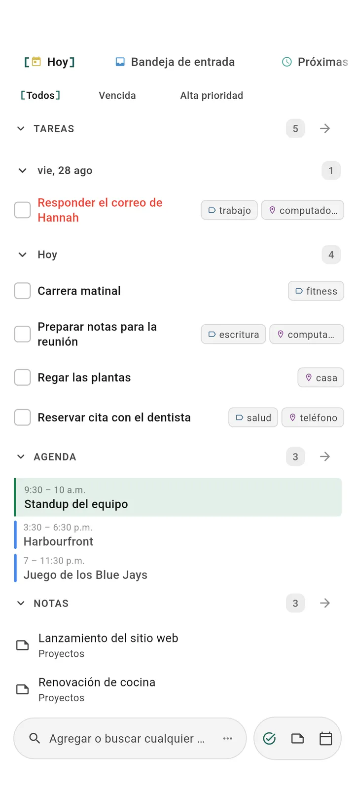 App de gestión de tareas de Obsidian TaskForge para Android con Material Design mostrando espacios móviles, gestión de proyectos GTD y navegación nativa de Android para planificación diaria