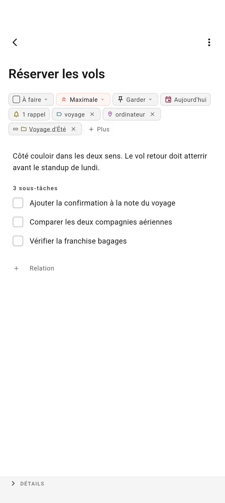 Interface de gestion de tâches Android TaskForge montrant les capacités d’édition avancées avec contrôles natifs Android et Material Design