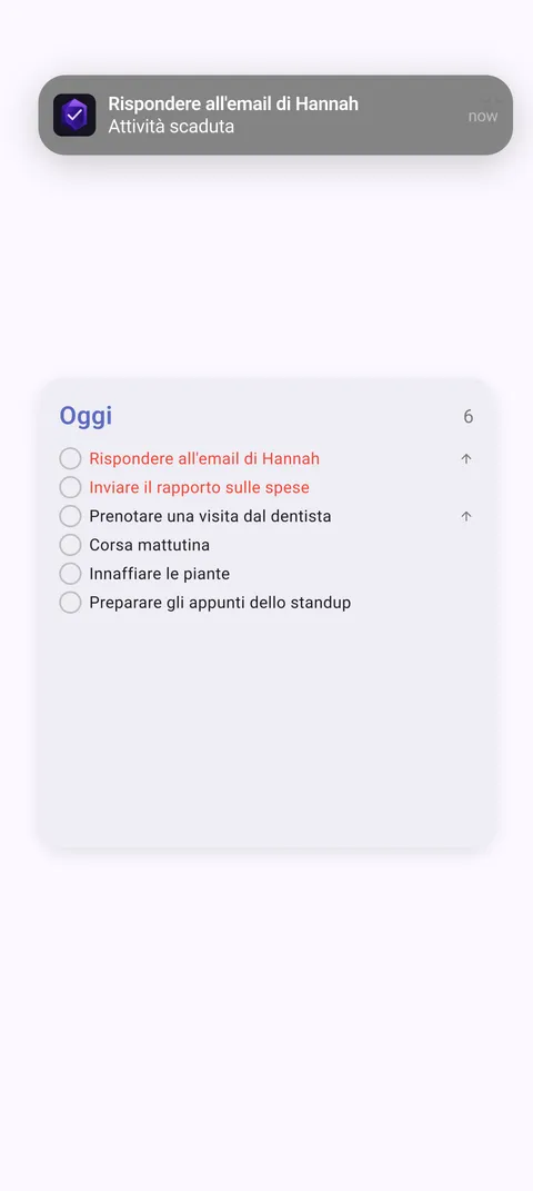 Widget e notifiche TaskForge Android che mostrano gestione attività interattiva schermata home con Material Design e avvisi intelligenti