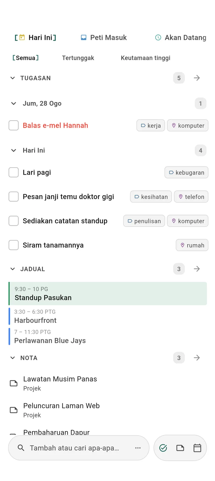 Aplikasi pengurus tugas Obsidian TaskForge Android dengan Material Design menunjukkan ruang mudah alih, pengurusan projek GTD, dan navigasi Android asli untuk perancangan harian