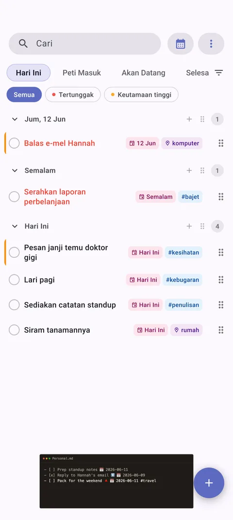 Konfigurasi vault TaskForge Android menunjukkan integrasi Obsidian yang lancar dengan Material Design dan akses sistem fail Android