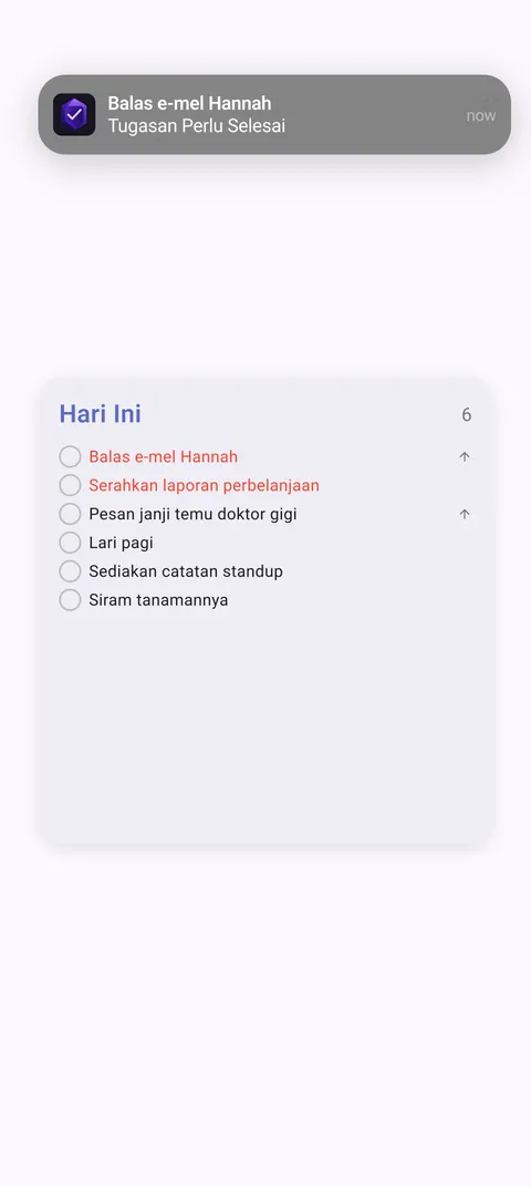Widget dan pemberitahuan TaskForge Android menunjukkan pengurusan tugas skrin utama interaktif dengan Material Design dan amaran pintar