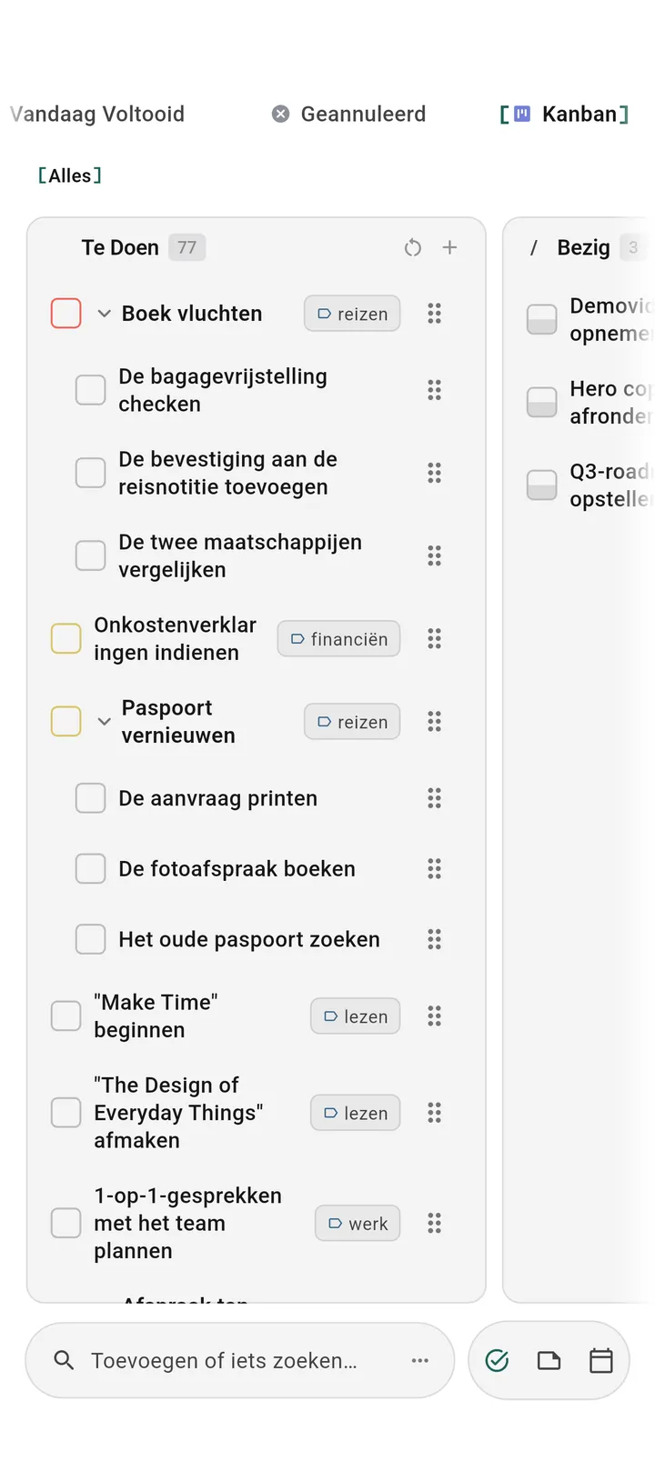 TaskForge Android kanban-bord weergave met visuele taakorganisatie geoptimaliseerd voor Android touch interface