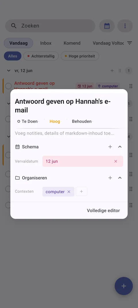TaskForge Android taakbeheer interface met geavanceerde bewerkingsmogelijkheden met Android-native besturingselementen en Material Design