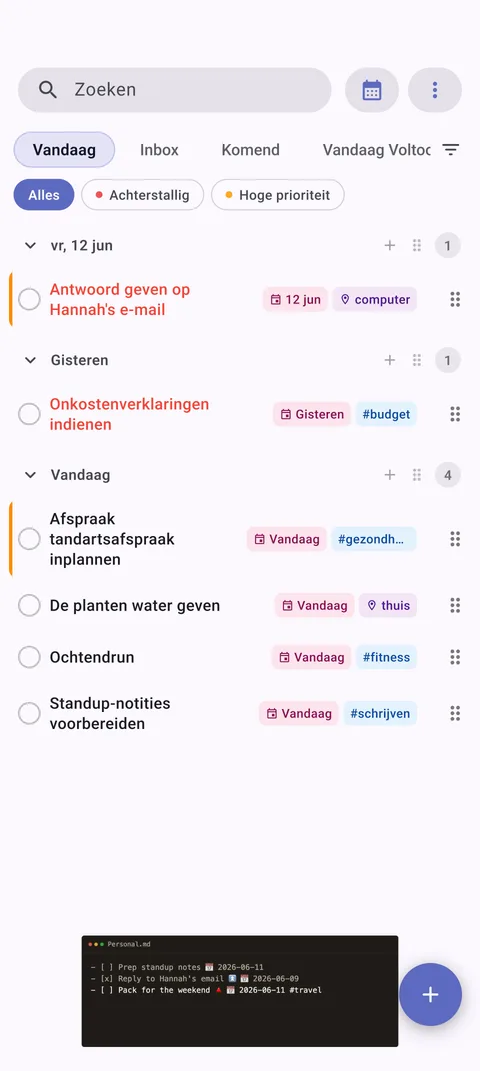 TaskForge Android vault configuratie met naadloze Obsidian integratie met Material Design en Android bestandssysteem toegang