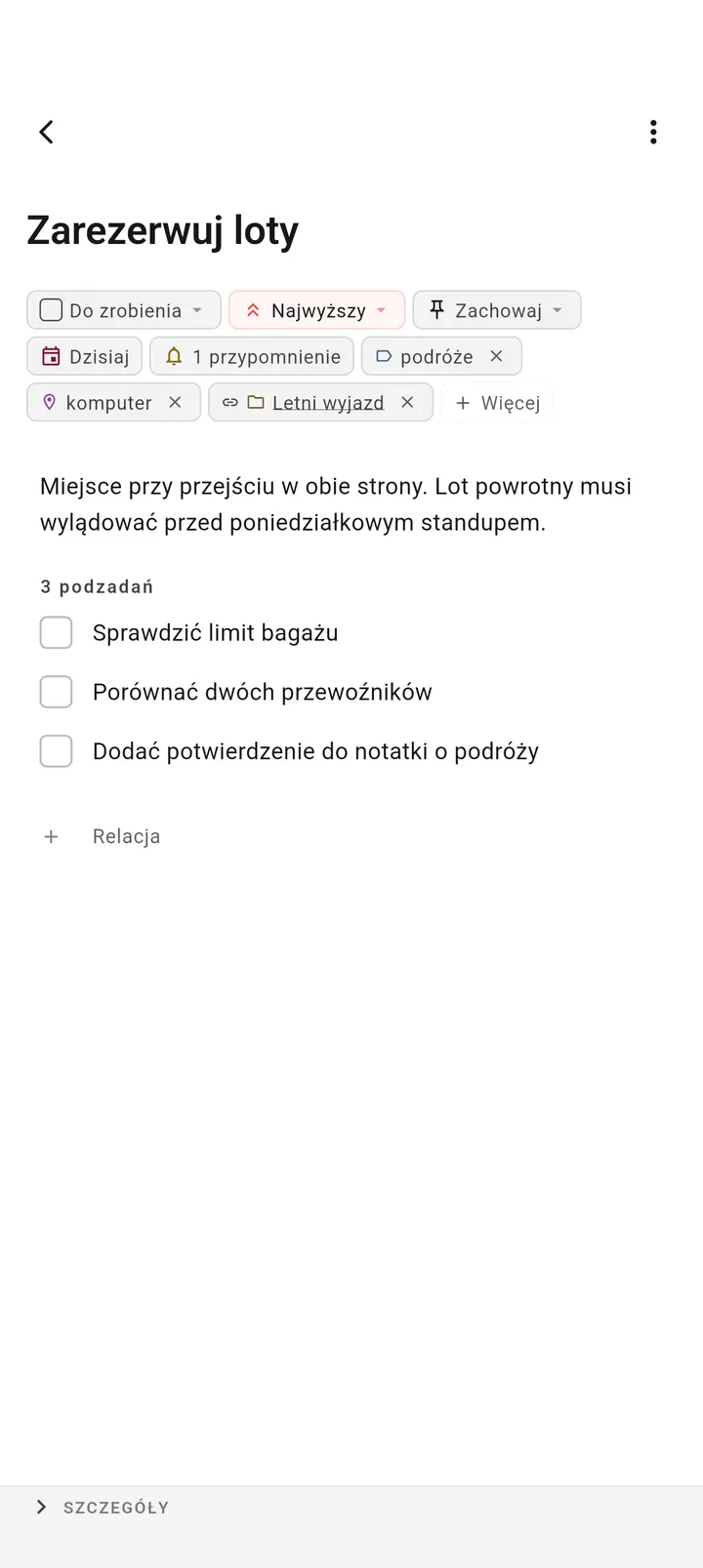 Interfejs zarządzania zadaniami TaskForge Android pokazujący zaawansowane możliwości edycji z natywnymi kontrolkami Android i Material Design