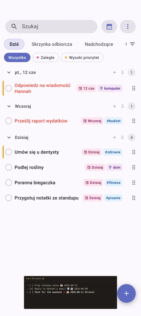 Konfiguracja sejfu TaskForge Android pokazująca płynną integrację z Obsidian z Material Design i dostępem do systemu plików Android