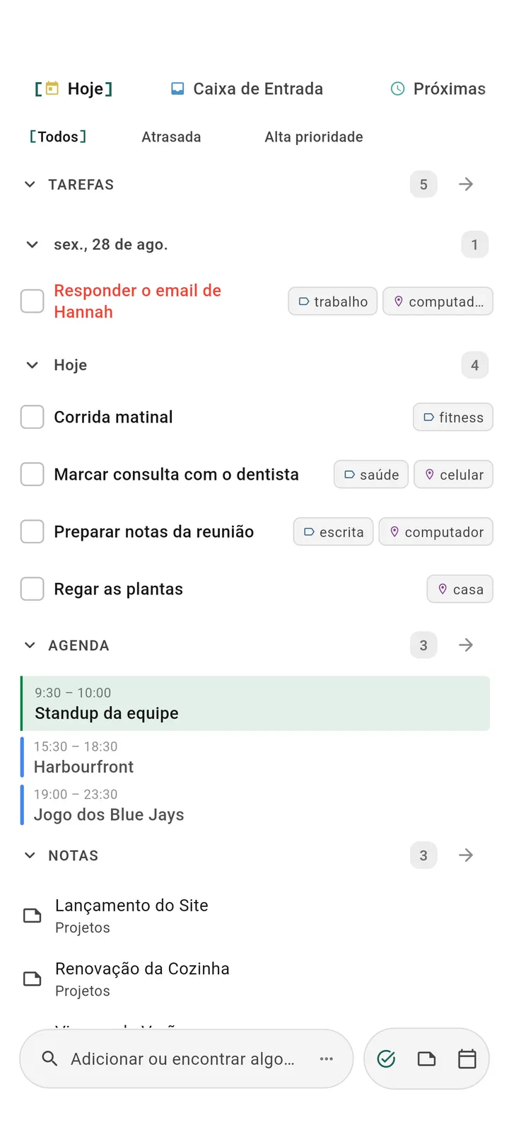 Aplicativo TaskForge para Android com app de tarefas do Obsidian em Material Design mostrando Espaços móveis, gerenciamento de projetos GTD e navegação nativa Android para planejamento diário
