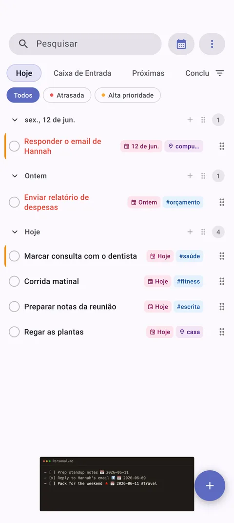 Configuração de cofre do TaskForge para Android mostrando integração perfeita com Obsidian com Material Design e acesso ao sistema de arquivos Android
