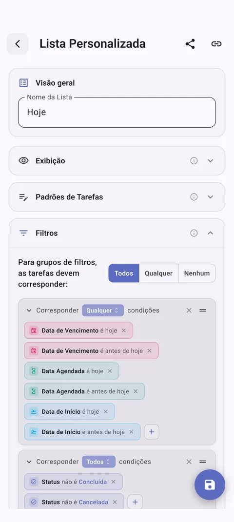 Listas de tarefas personalizadas TaskForge Android mostrando organização personalizada com Material Design e filtragem otimizada para Android