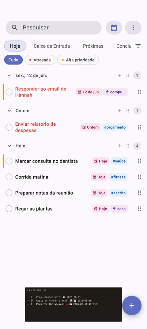 Configuração de cofre TaskForge Android mostrando integração direta com Obsidian com Material Design e acesso ao sistema de arquivos Android