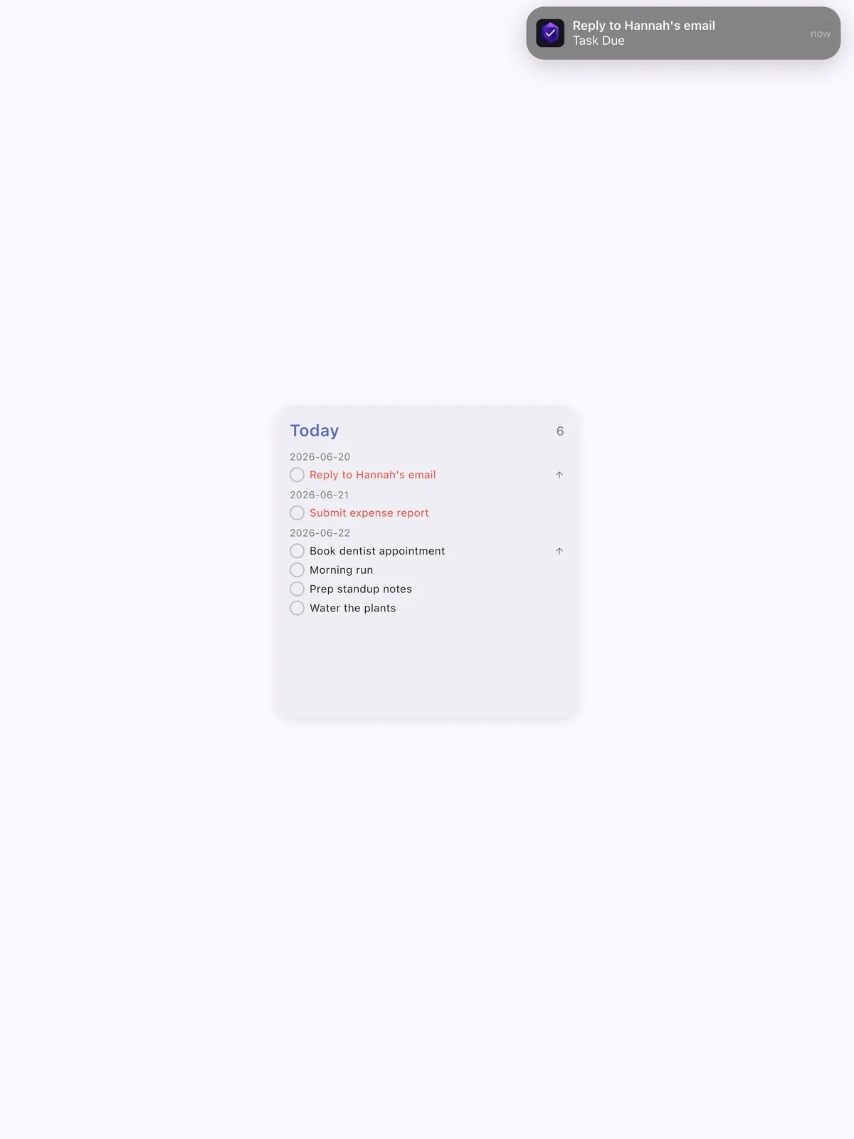 TaskForge iPad widgets and notifications showing interactive home screen task management with smart alerts optimized for larger display