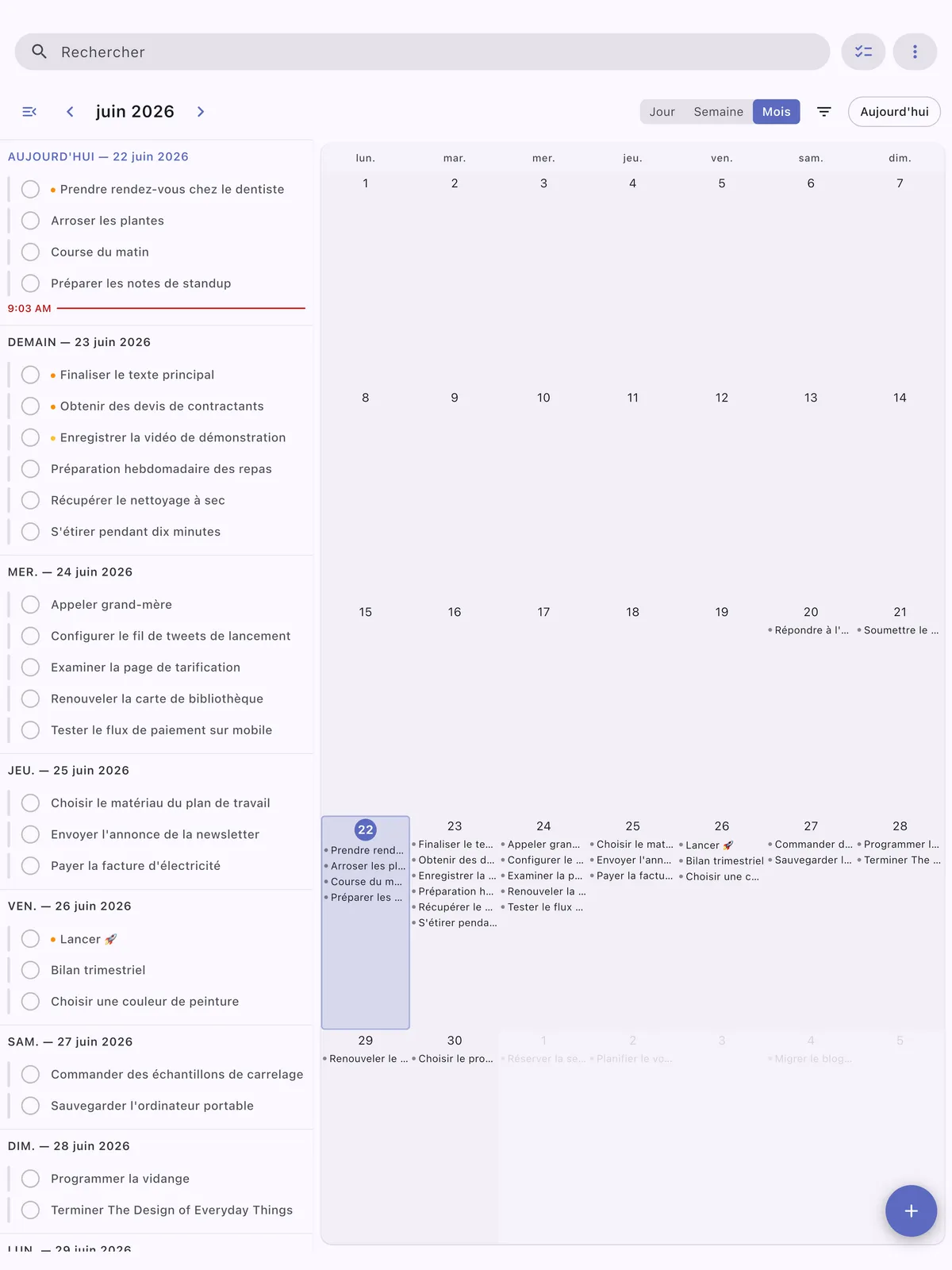 Vue calendrier iPad TaskForge montrant la planification de tâches et gestion de chronologie optimisées pour l'affichage plus grand de l'iPad