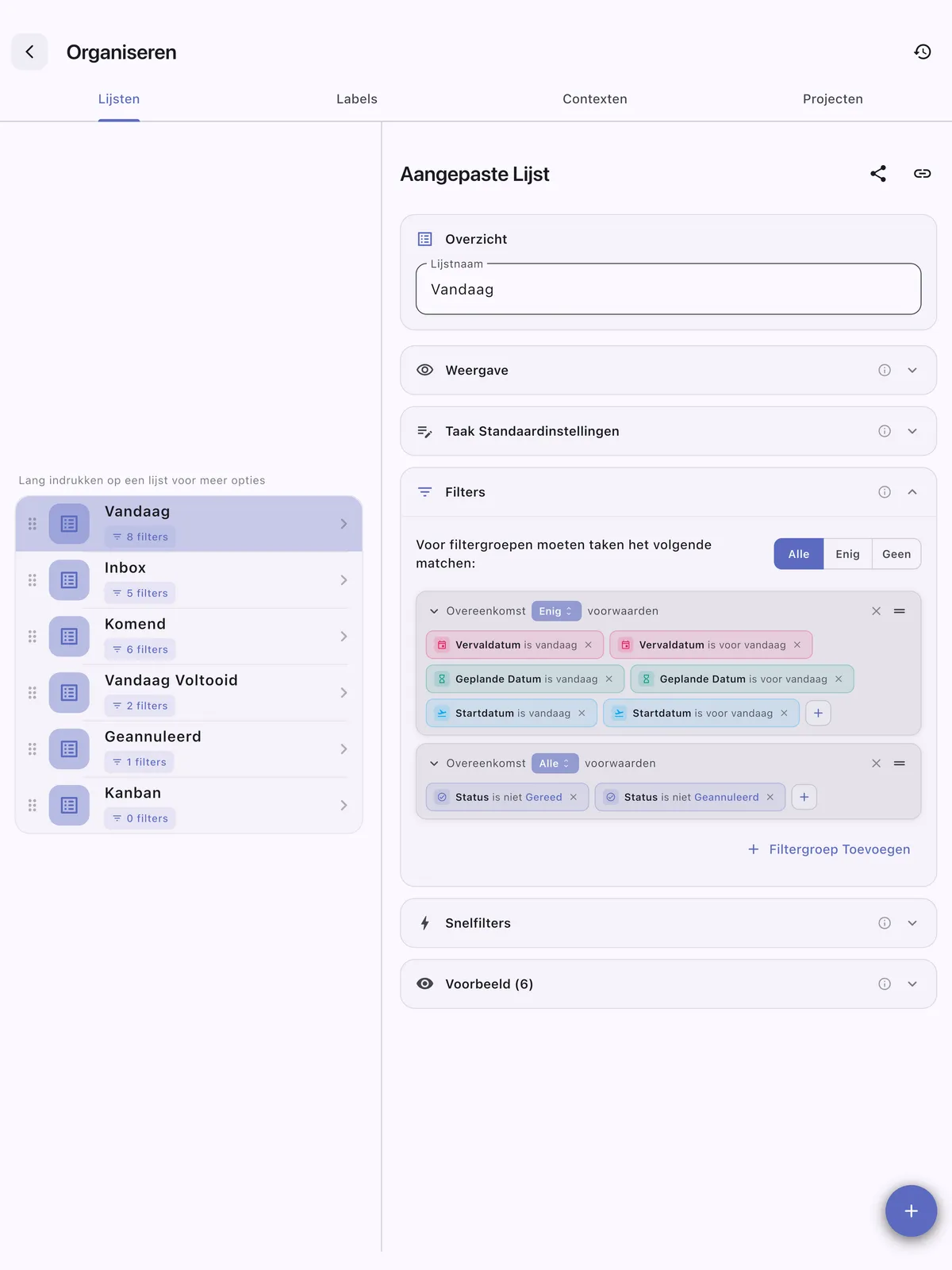 TaskForge iPad aangepaste takenlijsten met gepersonaliseerde organisatie met filteropties en op maat gemaakte workflows voor verbeterde productiviteit