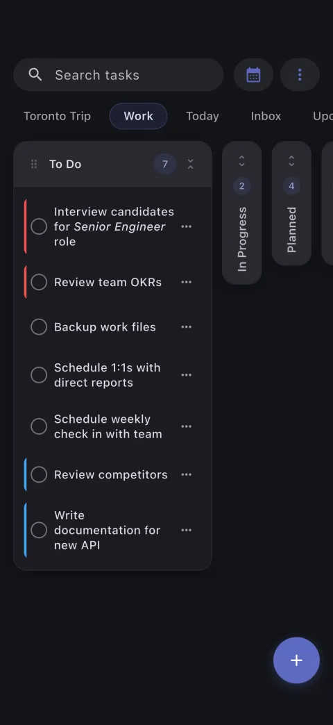 Obsidian task kanban board with drag-and-drop columns for visual workflow and project management