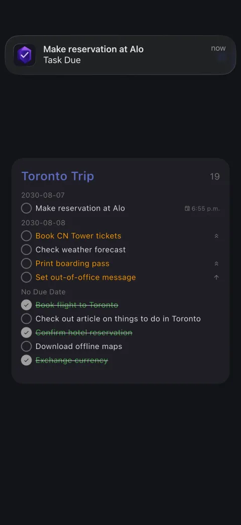 Interactive Obsidian widgets and notifications on iPhone - complete tasks and get smart alerts