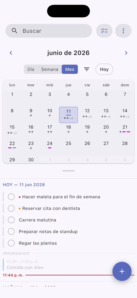 Vista de calendario de tareas de Obsidian mostrando tareas programadas y fechas de vencimiento