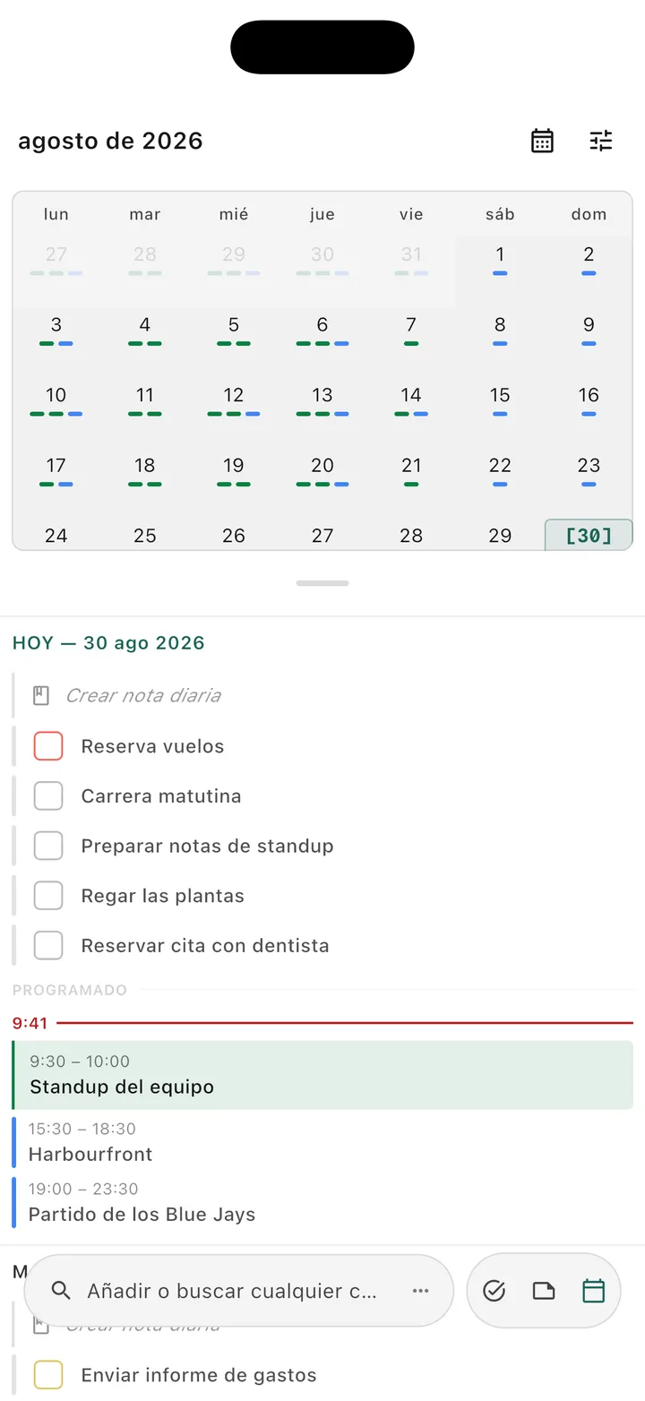 Vista de calendario de tareas de Obsidian que muestra tareas programadas y fechas de vencimiento
