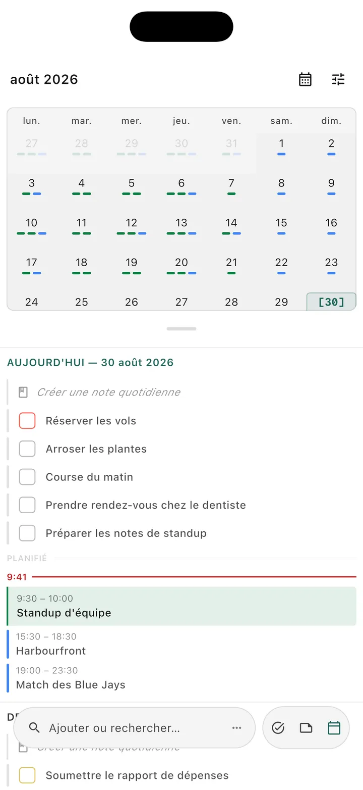 Vue calendrier de tâches Obsidian montrant les tâches planifiées et dates d’échéance