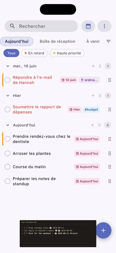 Configuration du coffre iPhone TaskForge montrant l'intégration Obsidian transparente et la connexion facile au coffre pour les flux de travail mobiles