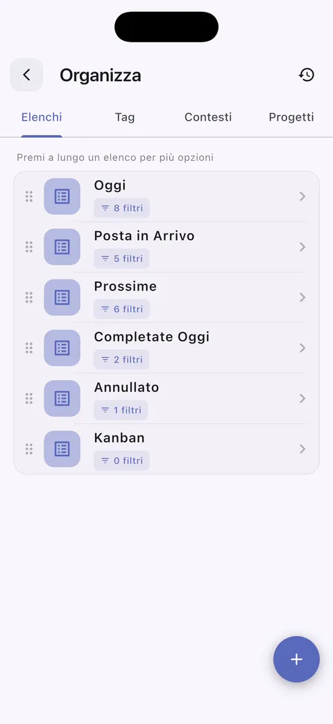 Liste attività personalizzate TaskForge iPhone che mostrano organizzazione personalizzata con opzioni filtro e flussi di lavoro su misura per produttività migliorata