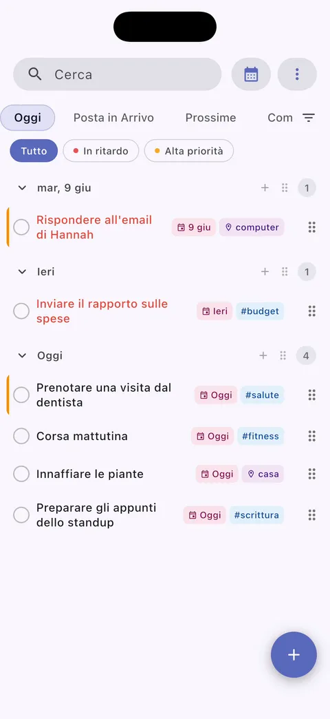 Gestore attività Obsidian che mostra lista attività con scadenze, priorità e piena compatibilità con il plugin Obsidian Tasks