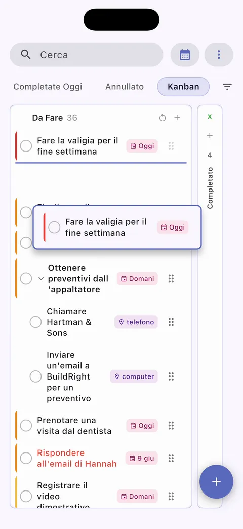 Bacheca kanban attività Obsidian con colonne drag-and-drop per gestione progetti visiva