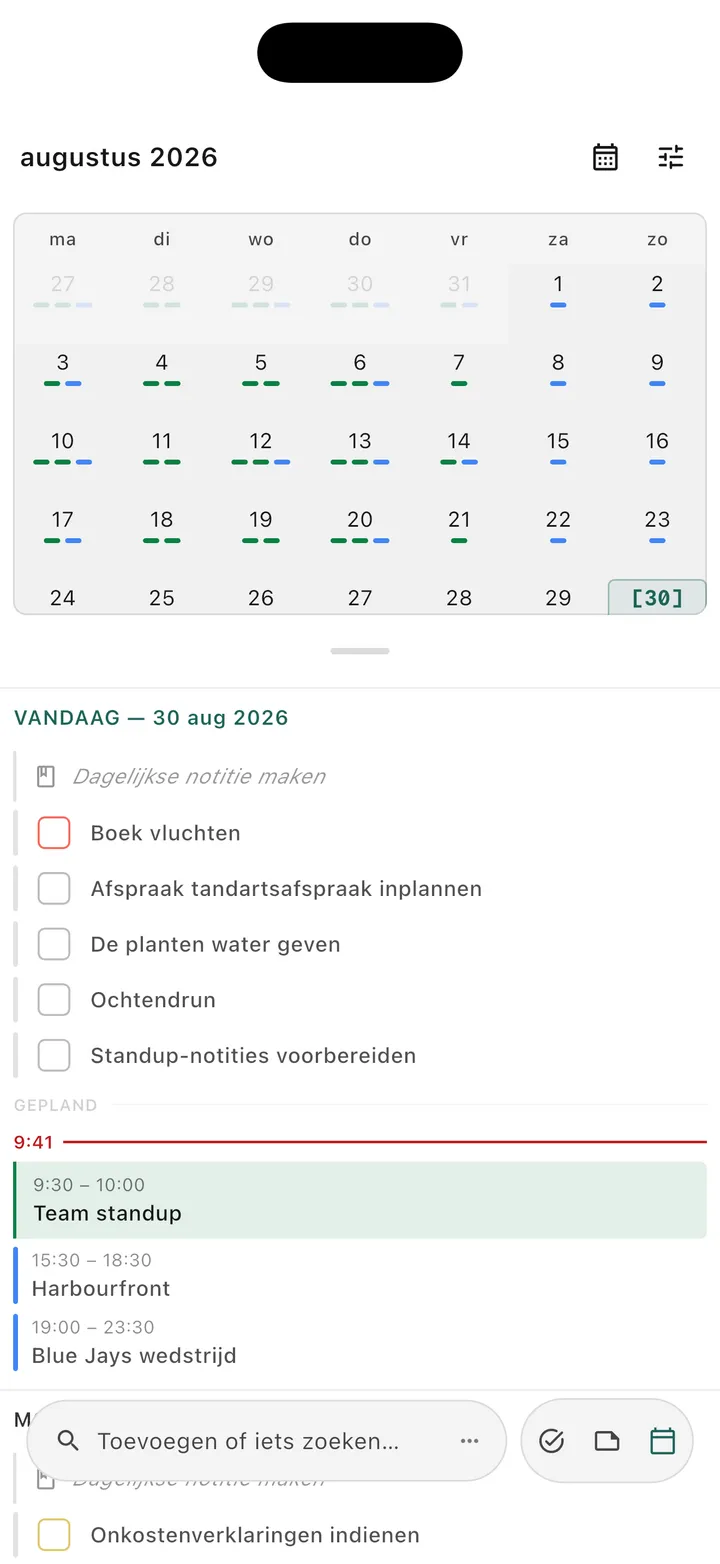Obsidian taak kalenderweergave met geplande taken en deadlines