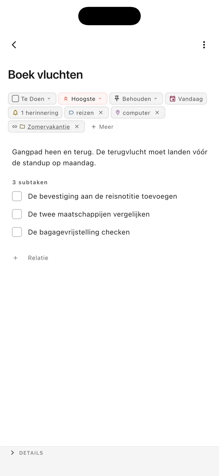 TaskForge iPhone-takeninterface met geavanceerd taakbewerken met markdown ondersteuning en iOS-native besturingselementen