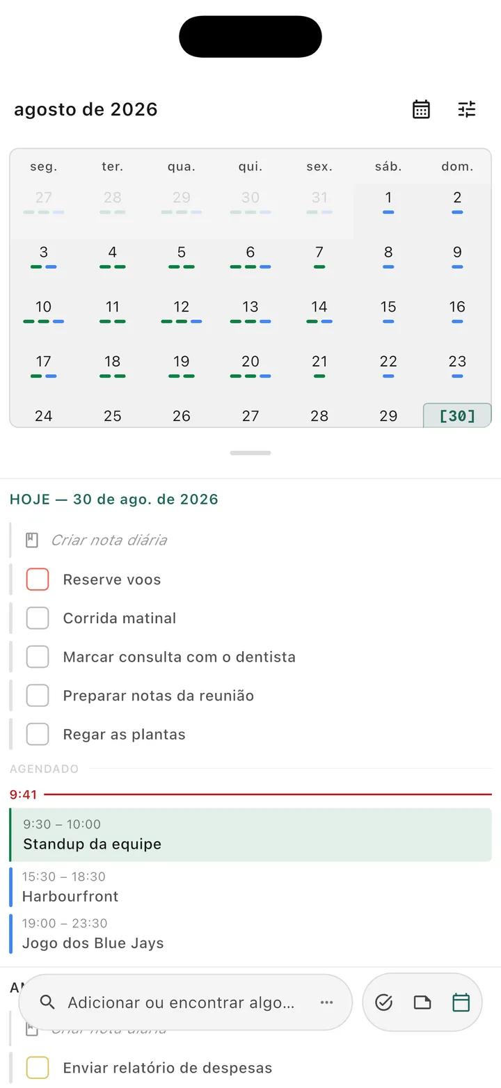 Visualização de calendário de tarefas do Obsidian mostrando tarefas agendadas e datas de vencimento