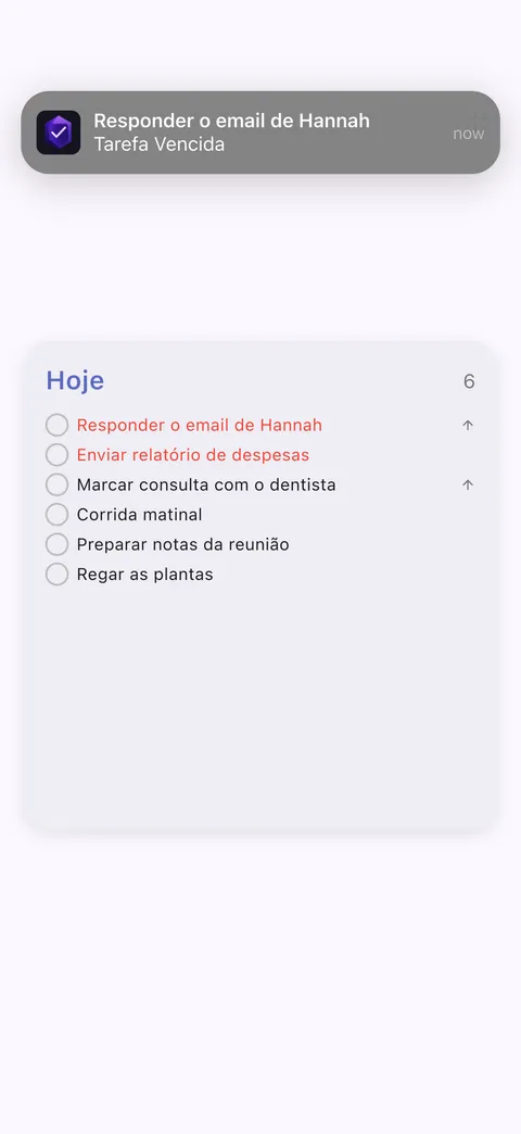 Widgets e notificações do TaskForge para iPhone mostrando gerenciamento interativo de tarefas na tela inicial com alertas inteligentes e conclusão de tarefas com um toque
