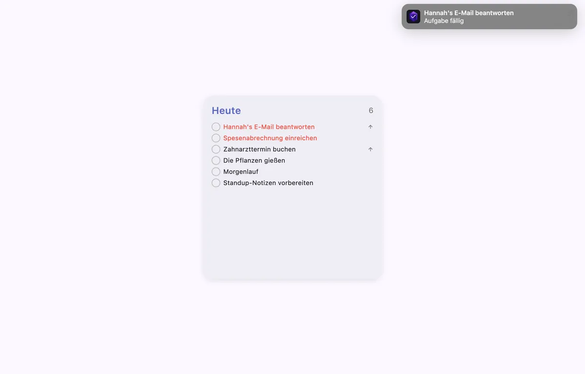 TaskForge Mac Desktop-Widgets und Benachrichtigungen mit interaktivem Aufgabenmanagement integriert mit macOS-Benachrichtigungssystem