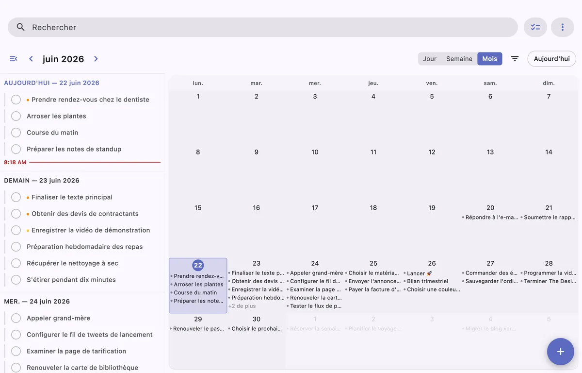 Tâches récurrentes dans TaskForge pour Obsidian affichées sur les dates répétées du calendrier