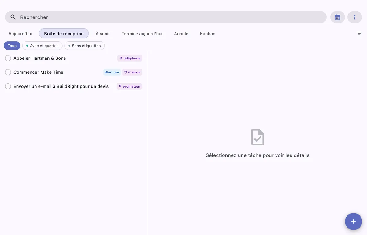 Vue du tableau Kanban de TaskForge sur macOS montrant les tâches organisées en colonnes