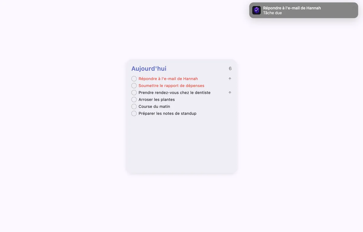 Widgets bureau et notifications Mac TaskForge avec gestion interactive des tâches intégrée au système de notification macOS