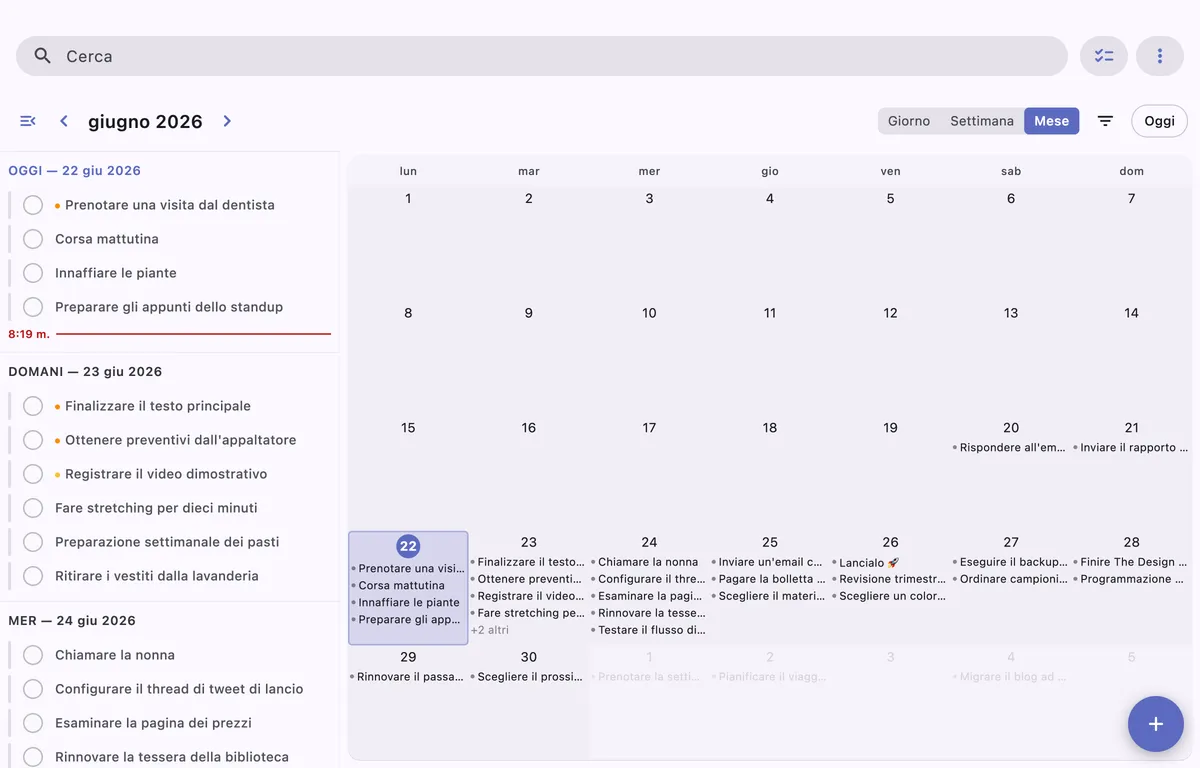 Attività ricorrenti in TaskForge per Obsidian mostrate su date ripetute nel calendario