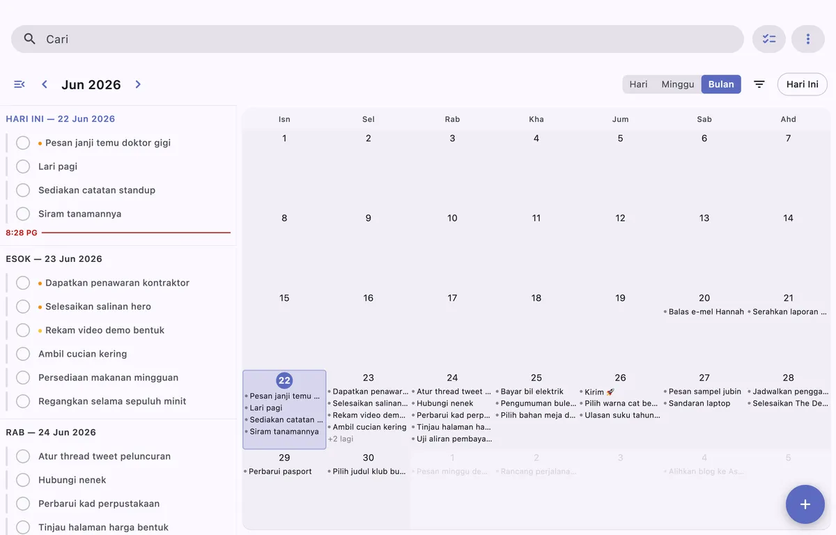Tugas berulang dalam TaskForge untuk Obsidian dipaparkan merentasi tarikh berulang pada kalendar