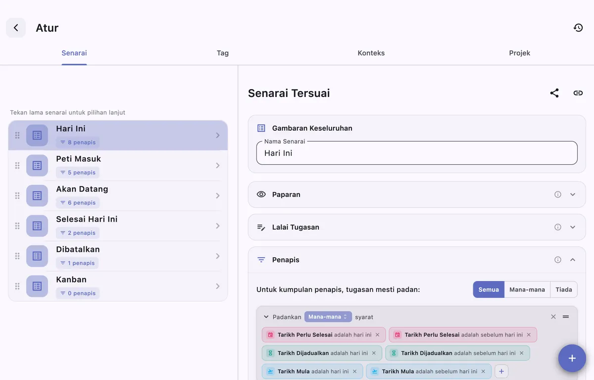 Senarai tersuai TaskForge di macOS menunjukkan pandangan tugas Obsidian yang ditapis tanpa menulis pertanyaan Dataview