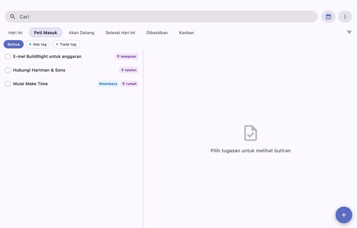 Paparan papan Kanban TaskForge di macOS menunjukkan tugas disusun dalam lajur