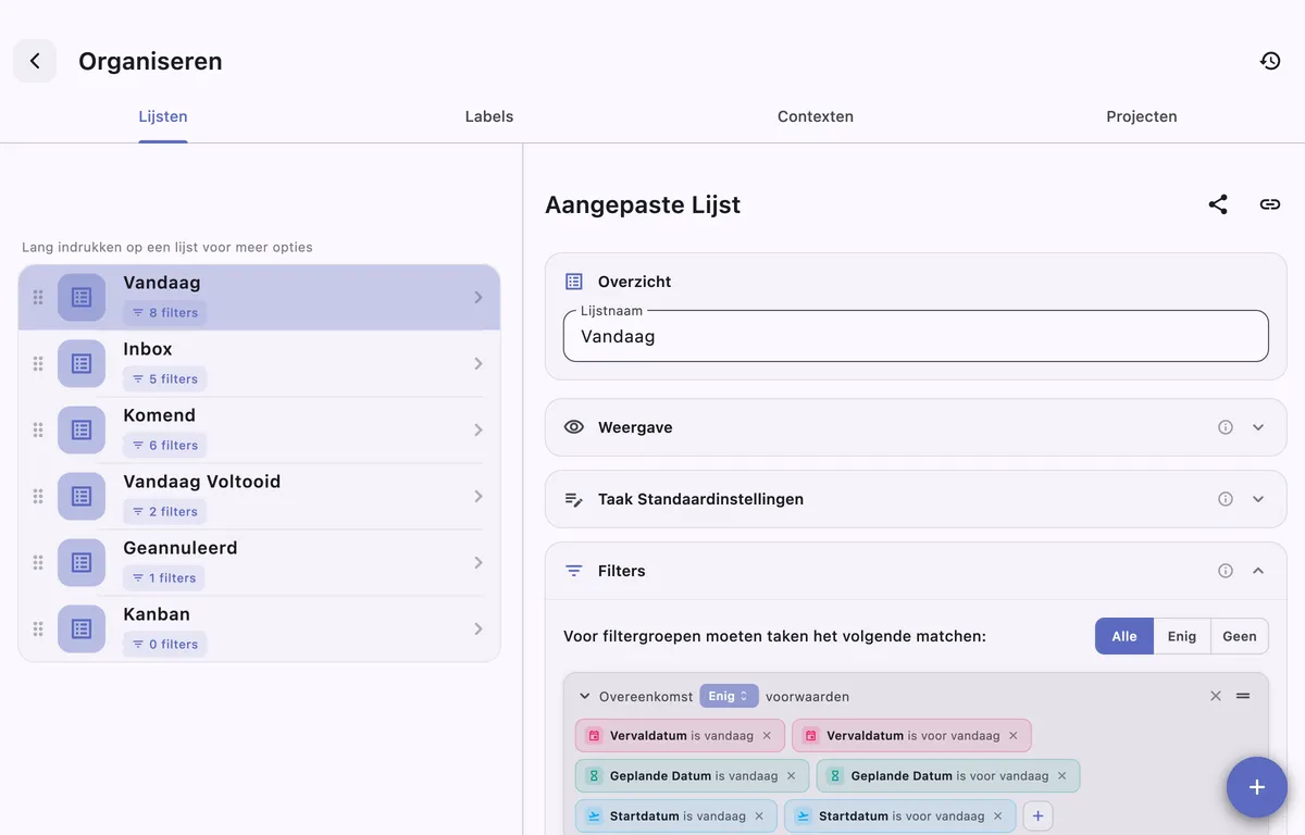 TaskForge aangepaste lijsten op macOS met gefilterde Obsidian-taakweergaven zonder Dataview-query's te schrijven