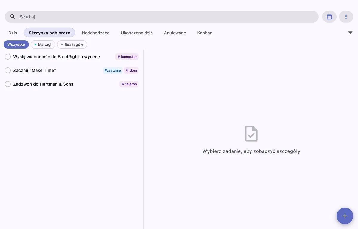 Widok tablicy Kanban TaskForge na macOS z zadaniami zorganizowanymi w kolumnach