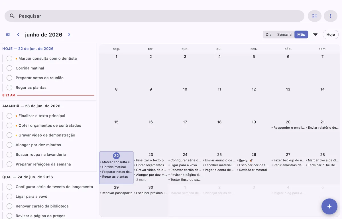 Tarefas recorrentes no TaskForge para Obsidian exibidas em datas repetidas no calendário