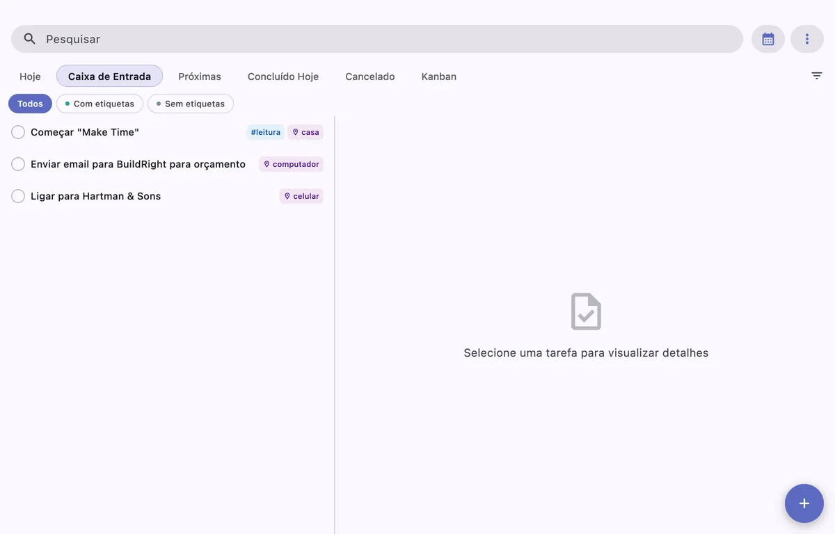 Visualização do quadro Kanban do TaskForge no macOS com tarefas organizadas em colunas