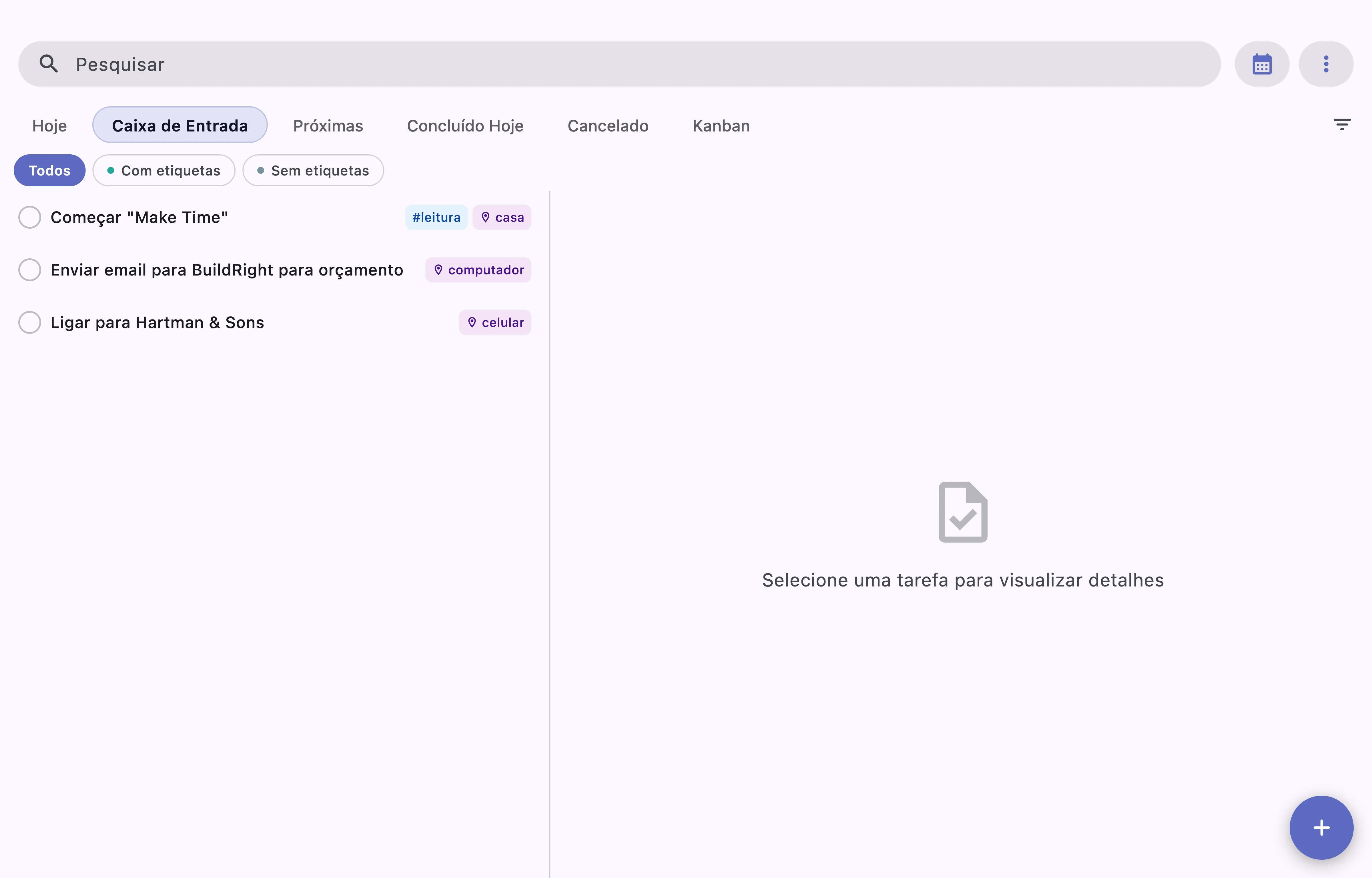 Quadro kanban do TaskForge no macOS mostrando o fluxo de gerenciamento de projetos no Obsidian, com colunas A Fazer, Fazendo e Concluído